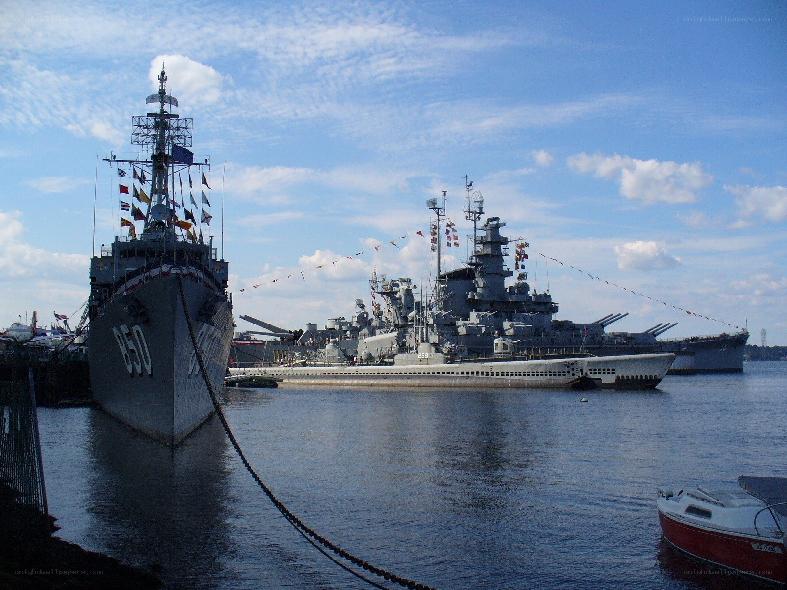 Naval ships at a harbor