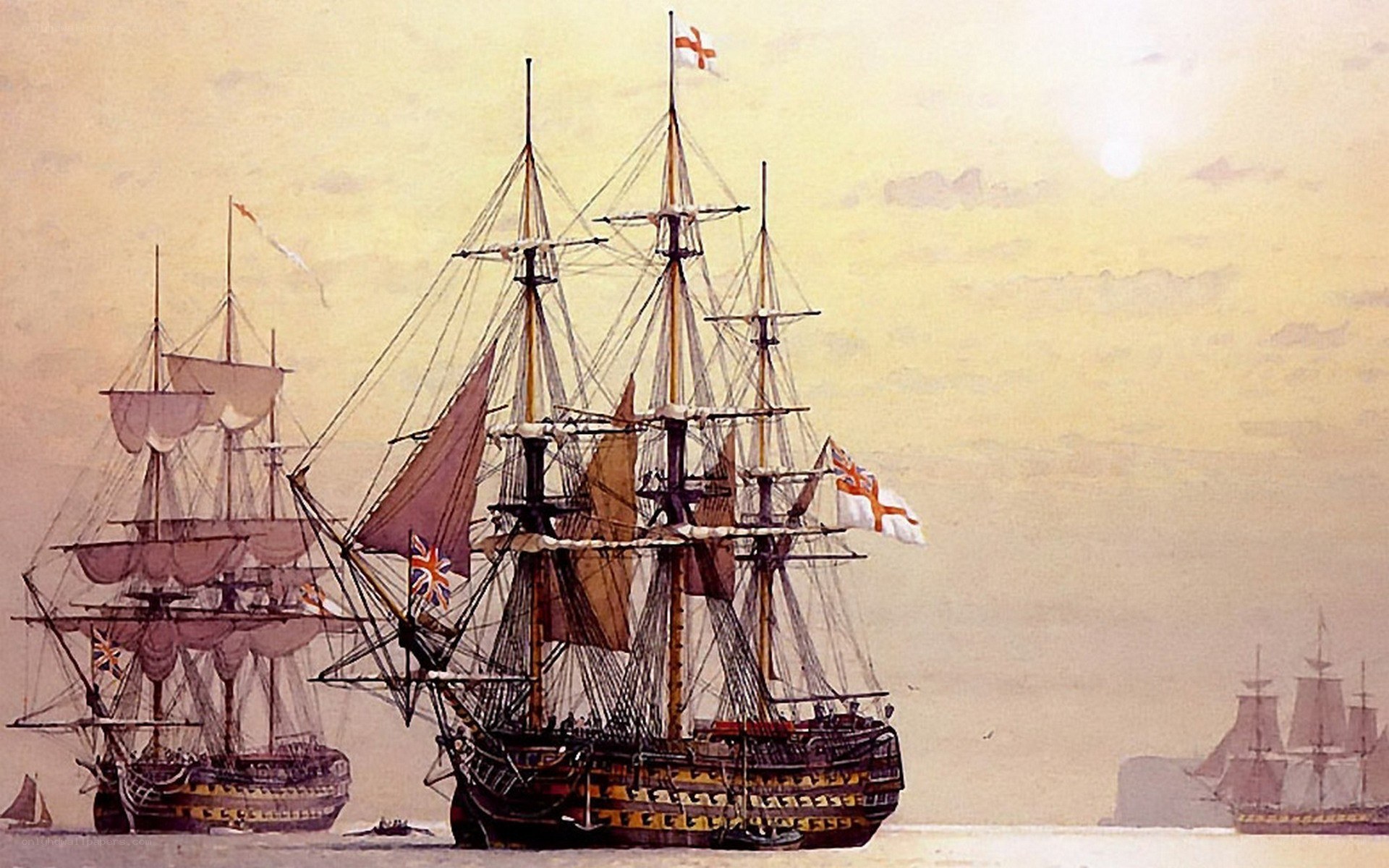 Naval ships at sea