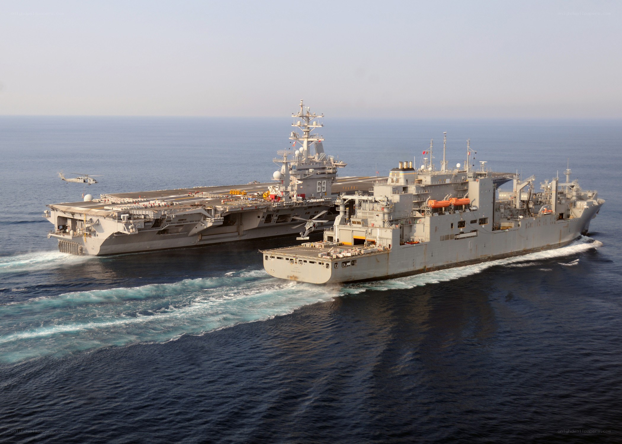 Naval ships at sea
