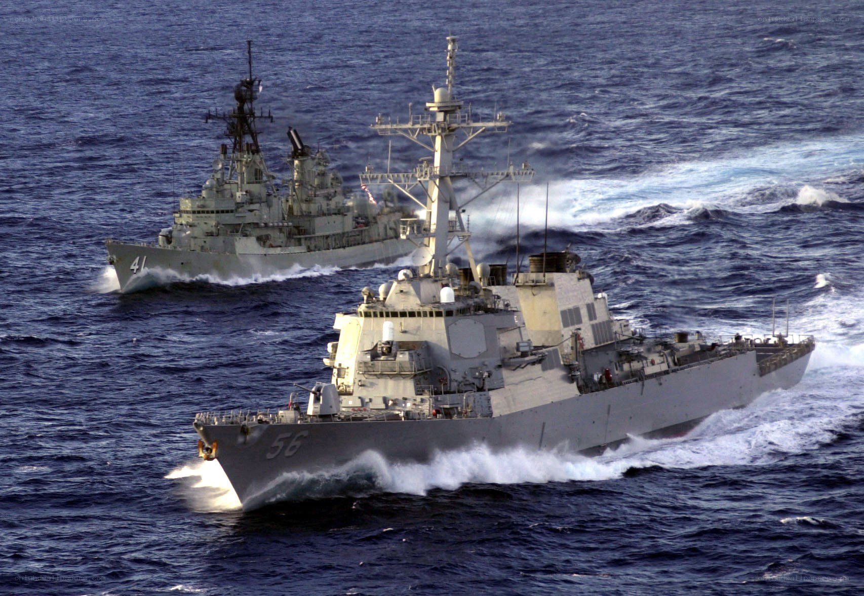 Naval ships at sea