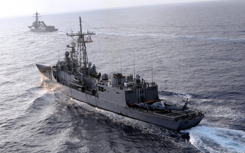 Naval ships at sea