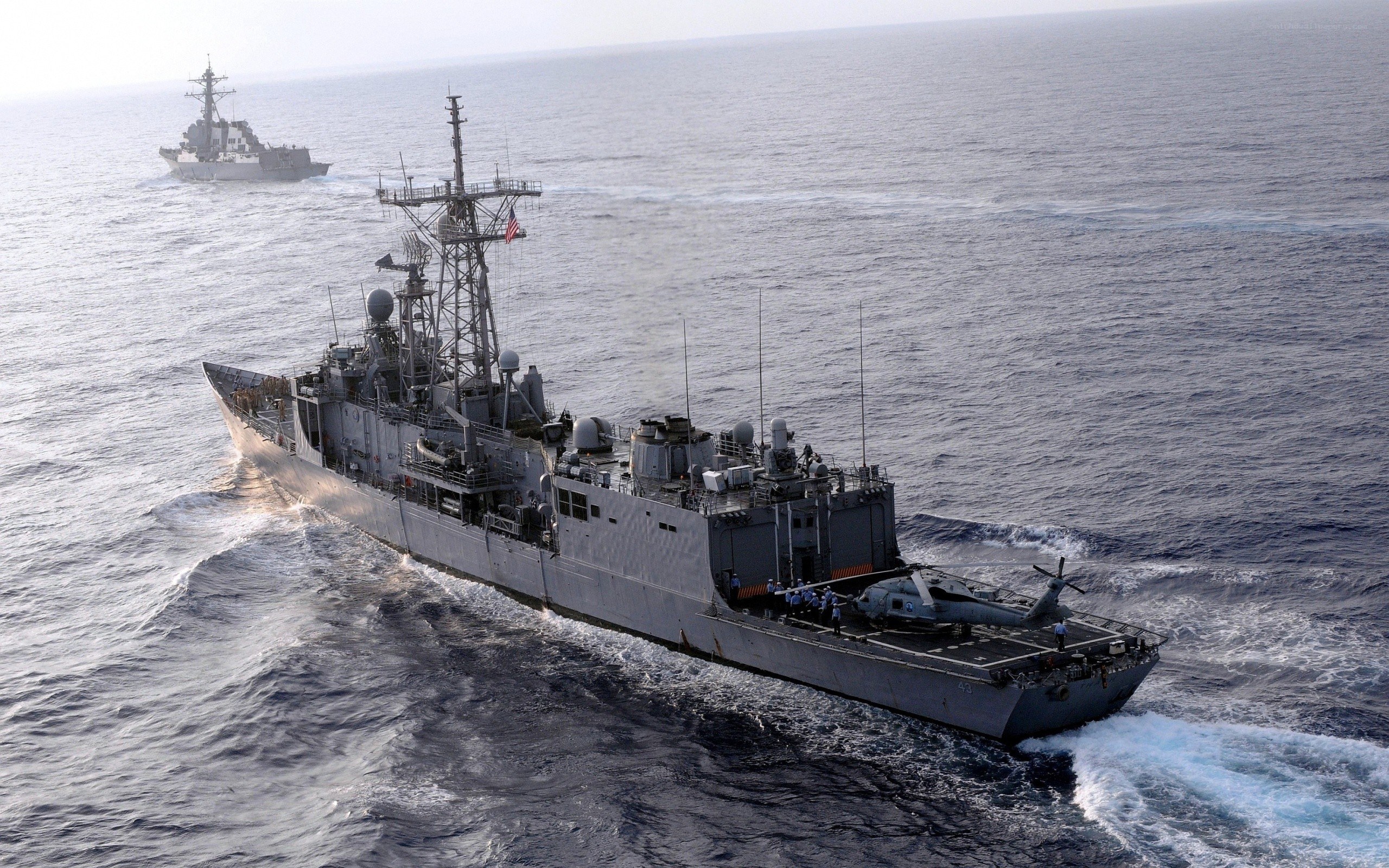 Naval ships at sea