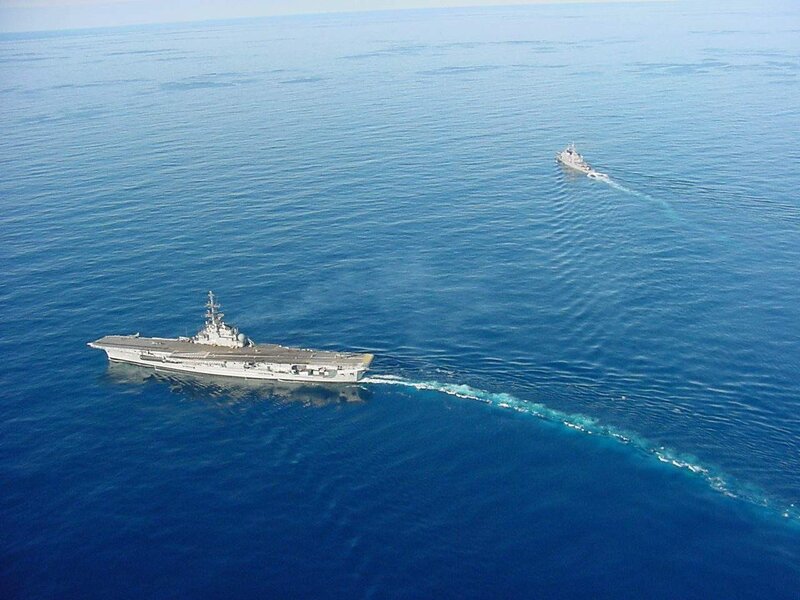Naval ships at sea