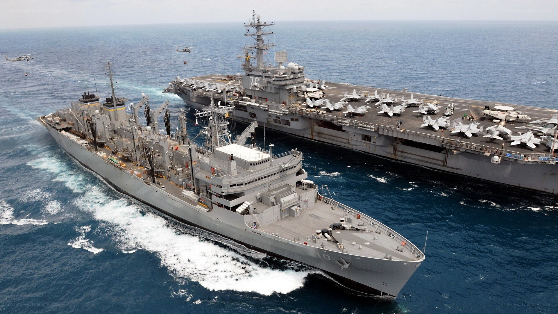 Naval ships at sea