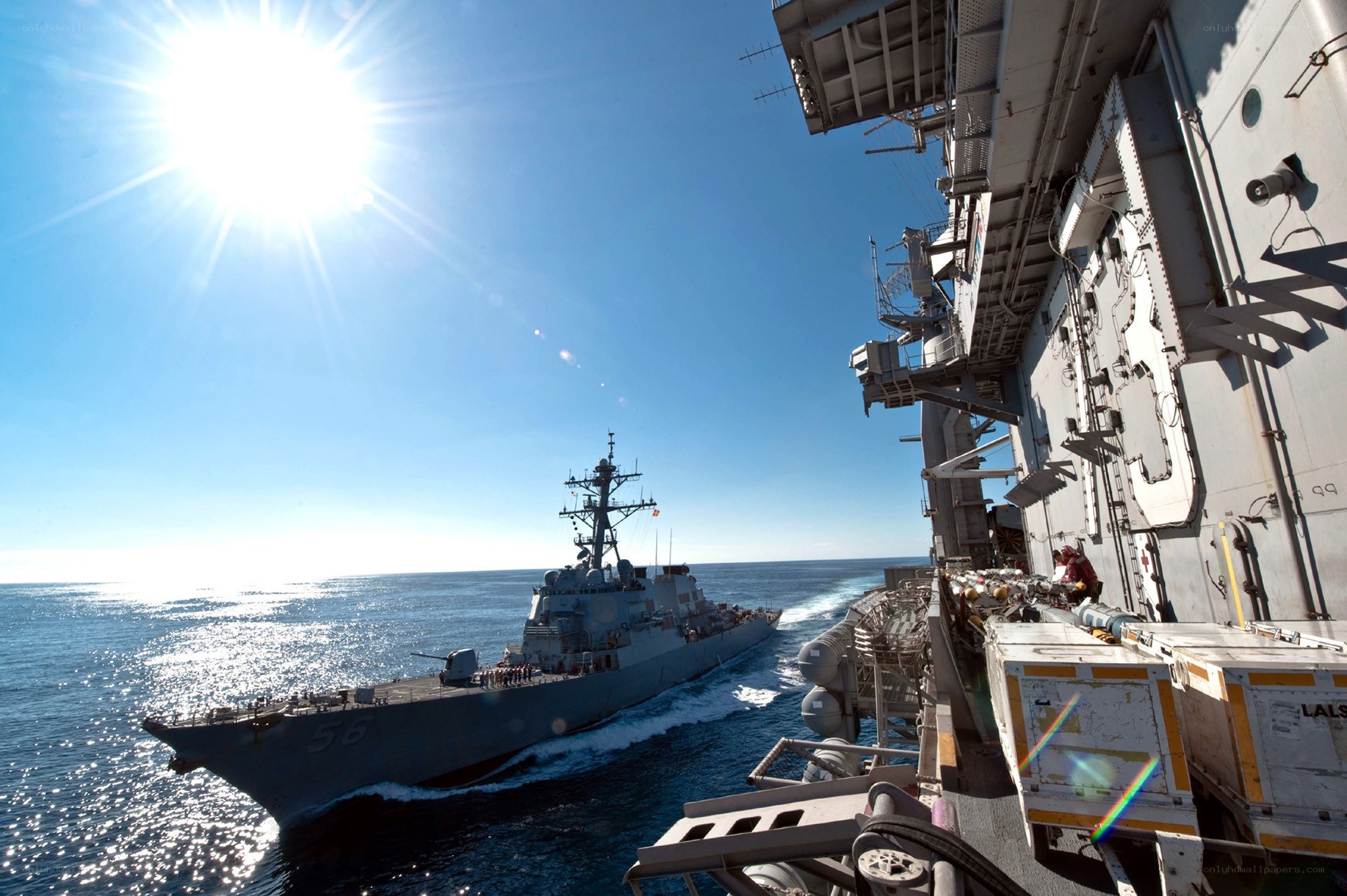 Naval ships at sea