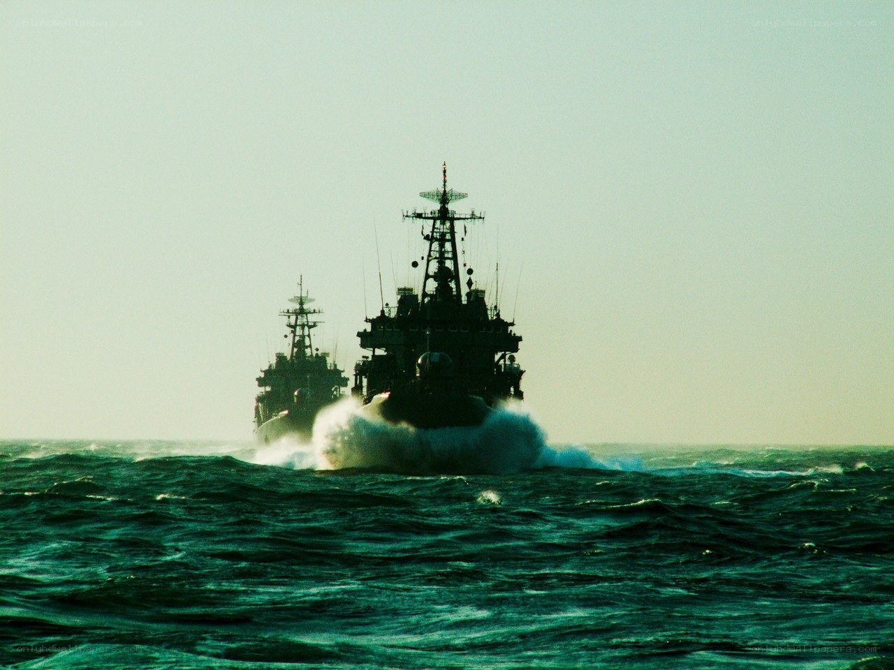 Naval ships at sea