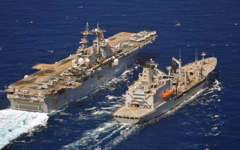 Naval ships at sea