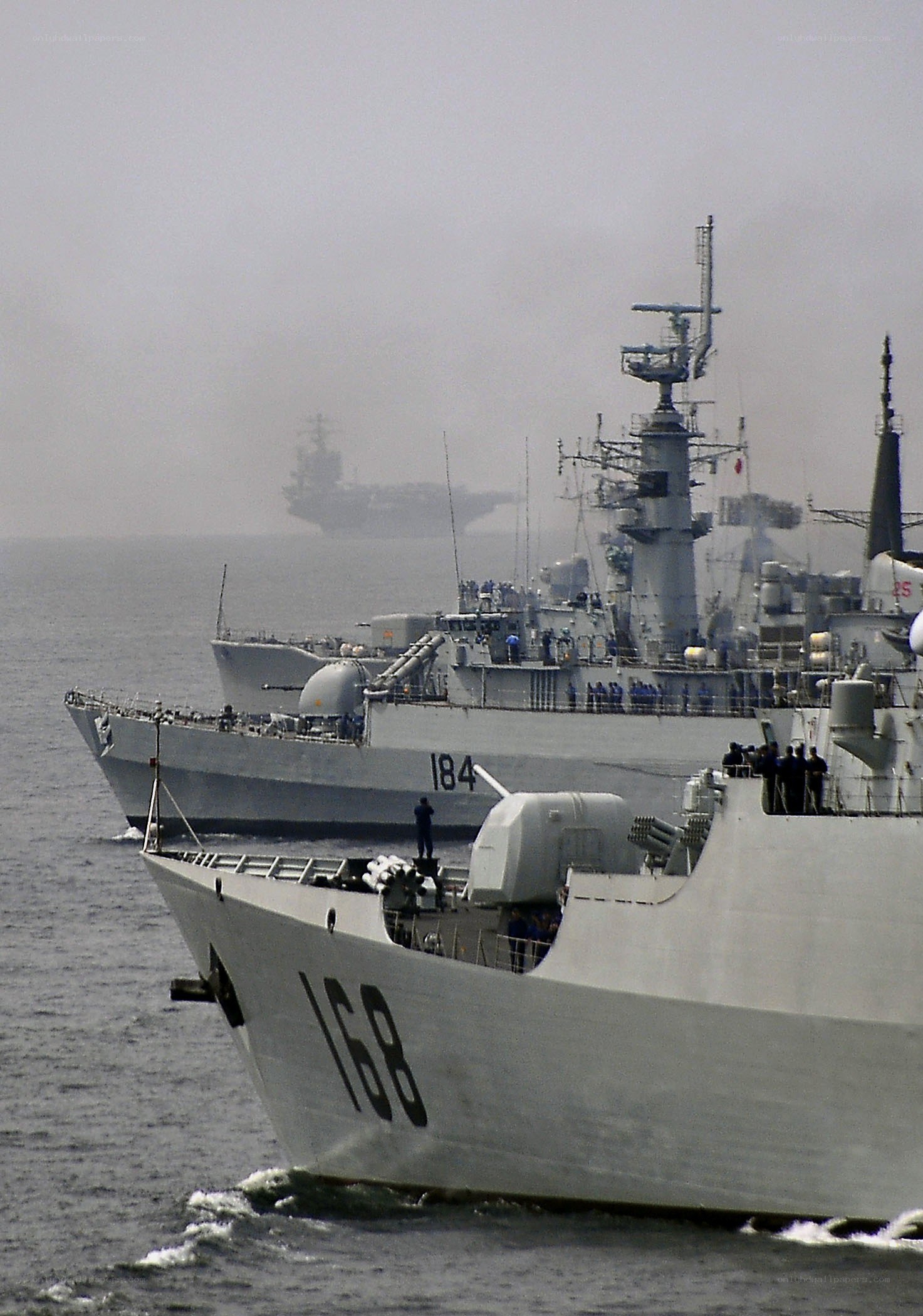 Naval ships at sea