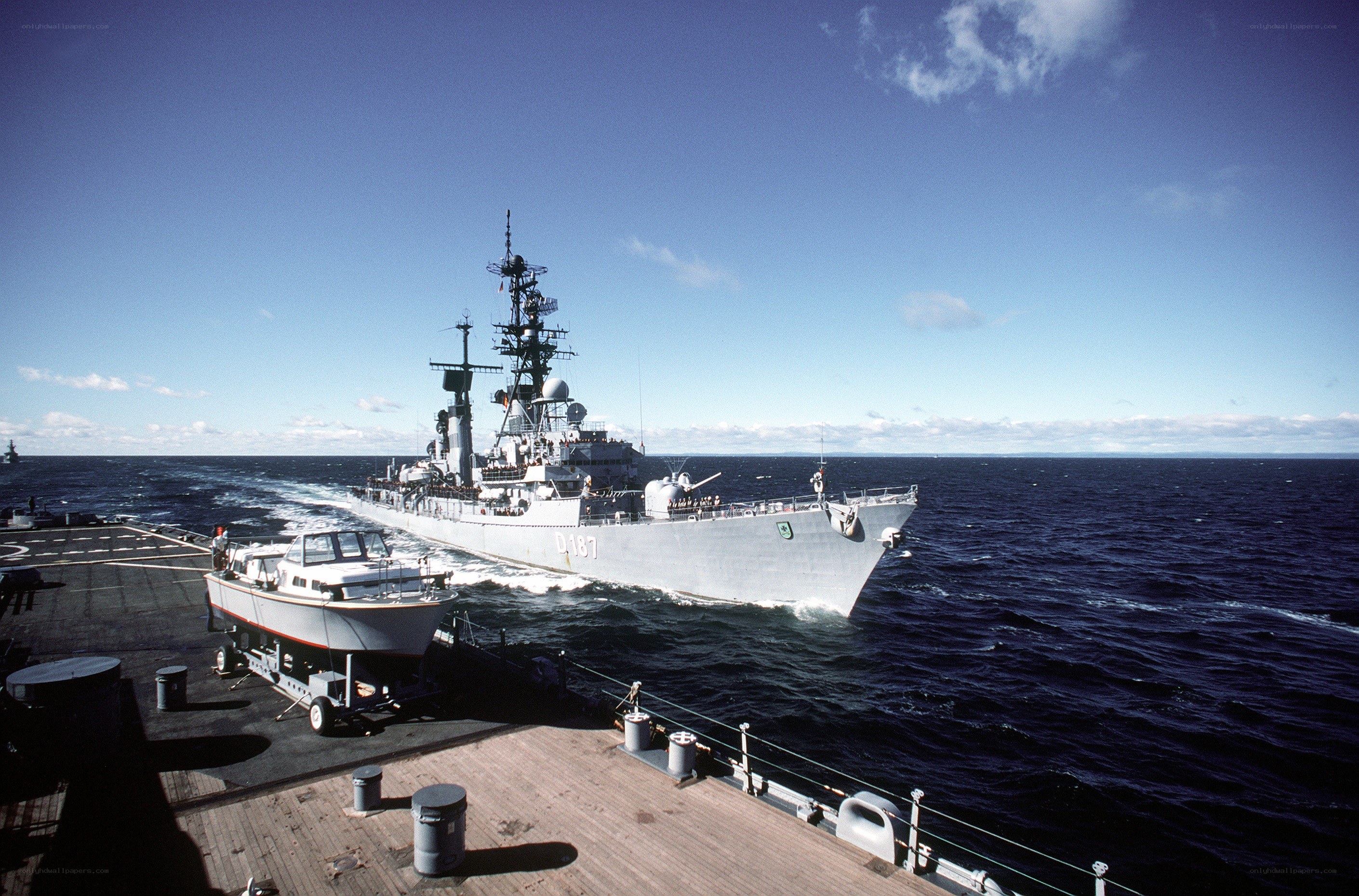 Naval ships at sea