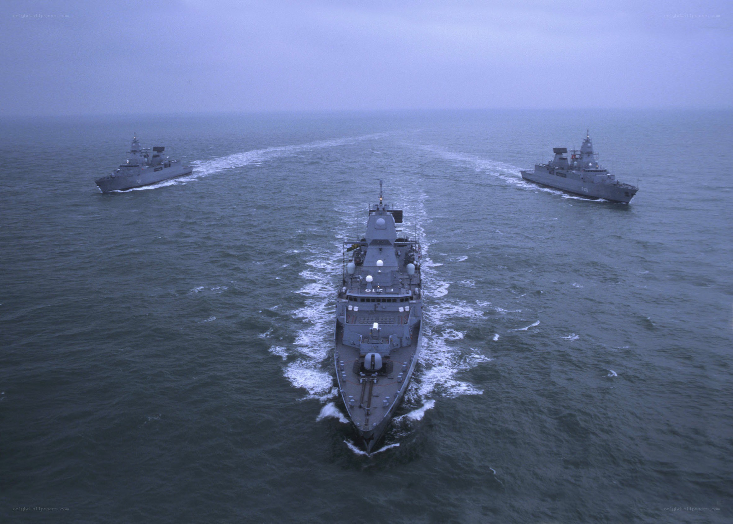 Naval ships at sea