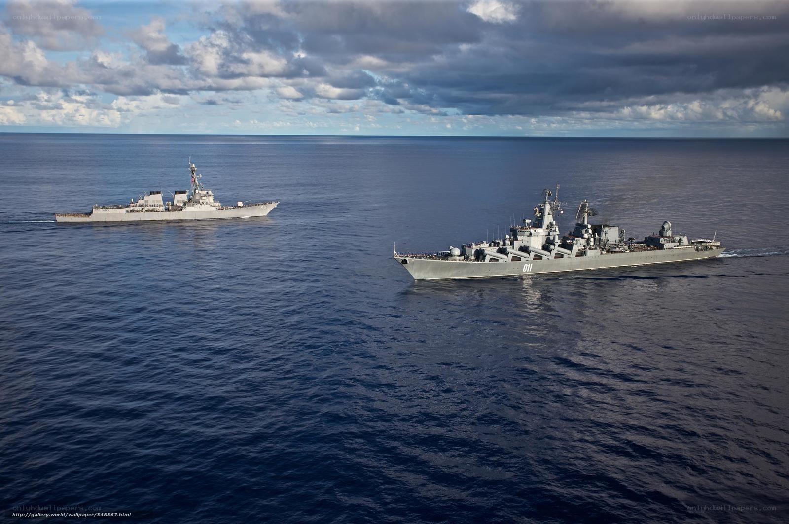 Naval ships at sea