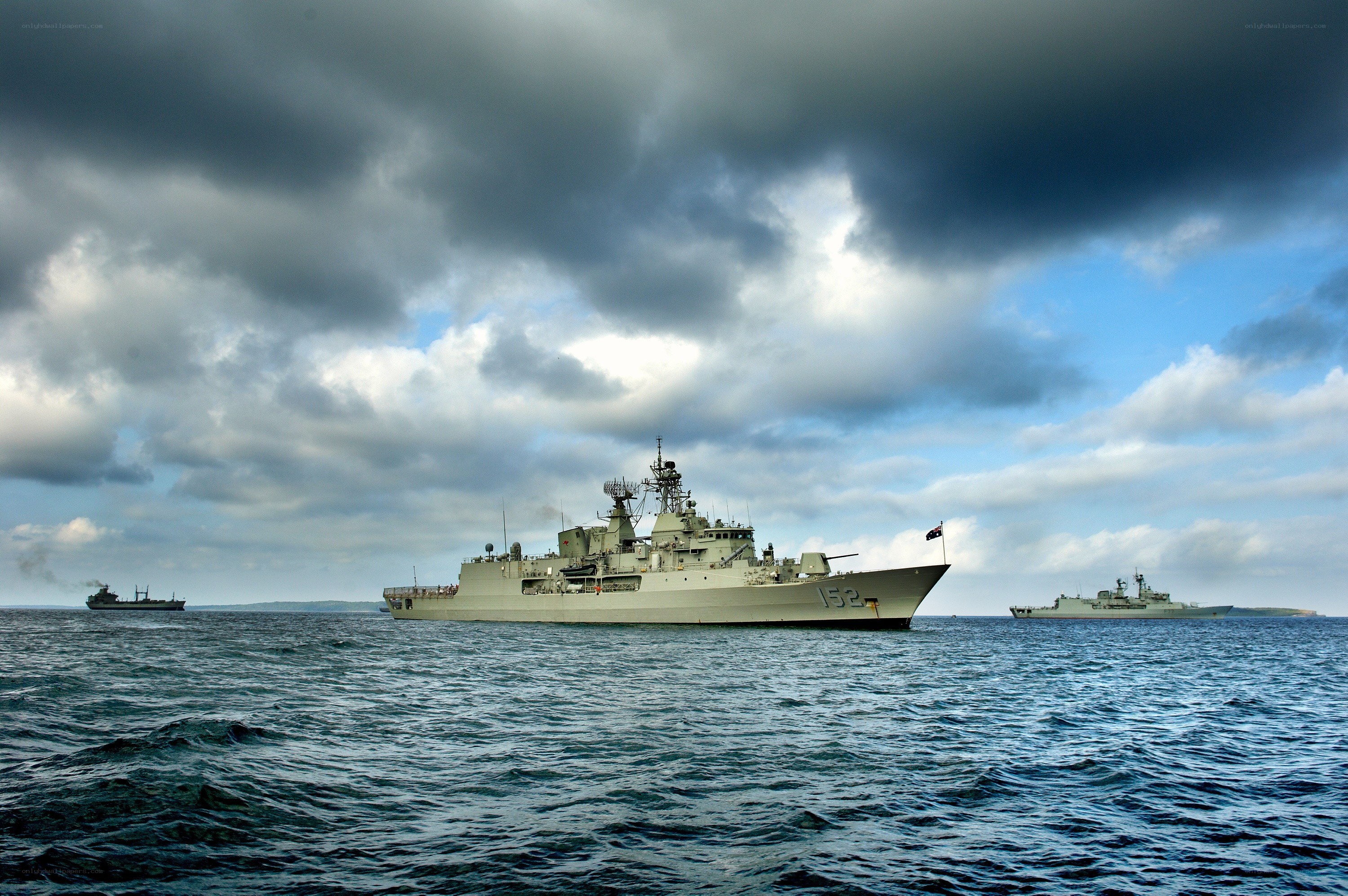 Naval ships at sea
