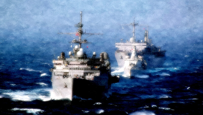 Naval ships at sea