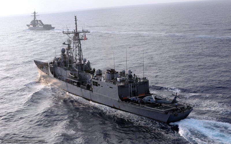 Naval ships at sea