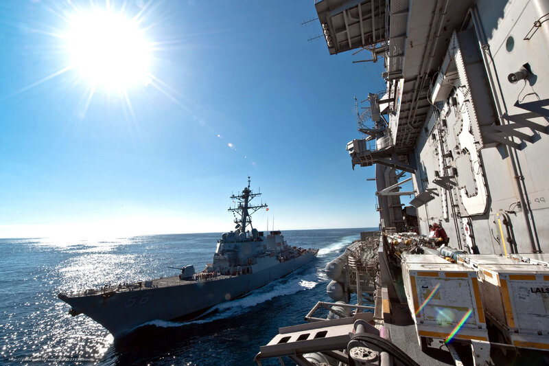 Naval Ships at Sea — Blue, Bright, Afternoon