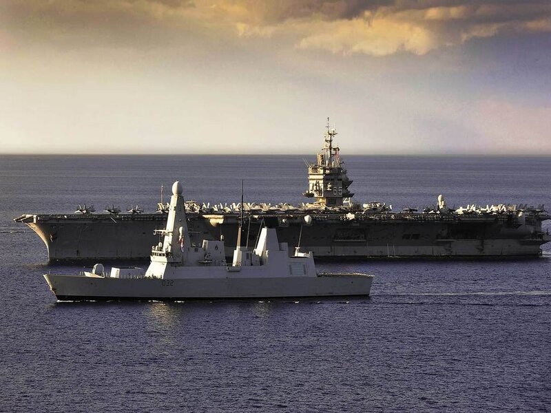Naval Ships at Sea — Gray, Dramatic, Sunset