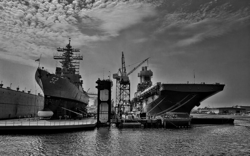 Naval Ships in Dry Dock — Black