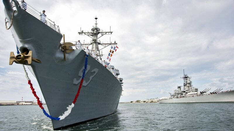 Naval Ships in Harbor — Gray
