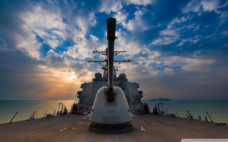 Naval Warship at Sea — Blue, Dramatic