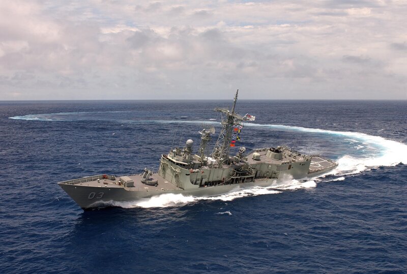 Naval Warship at Sea — Blue
