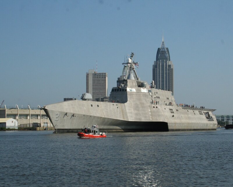 Naval Warship in Harbor — Gray, Calm