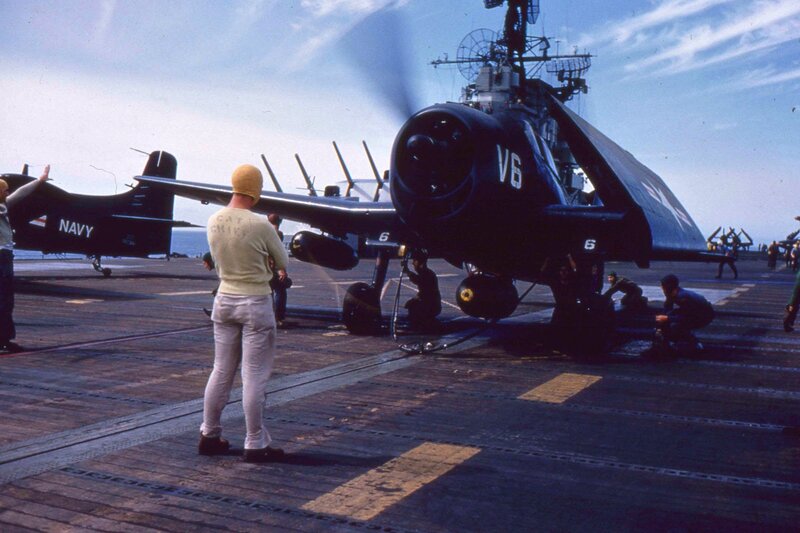 Navy Aircraft on Carrier Deck — Blue