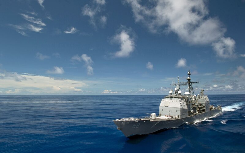 Navy Destroyer at Sea — Blue, Serene, Afternoon