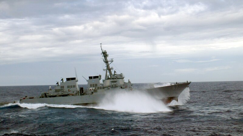 Navy Destroyer at Sea — Gray, Dramatic, Photograph, Ocean