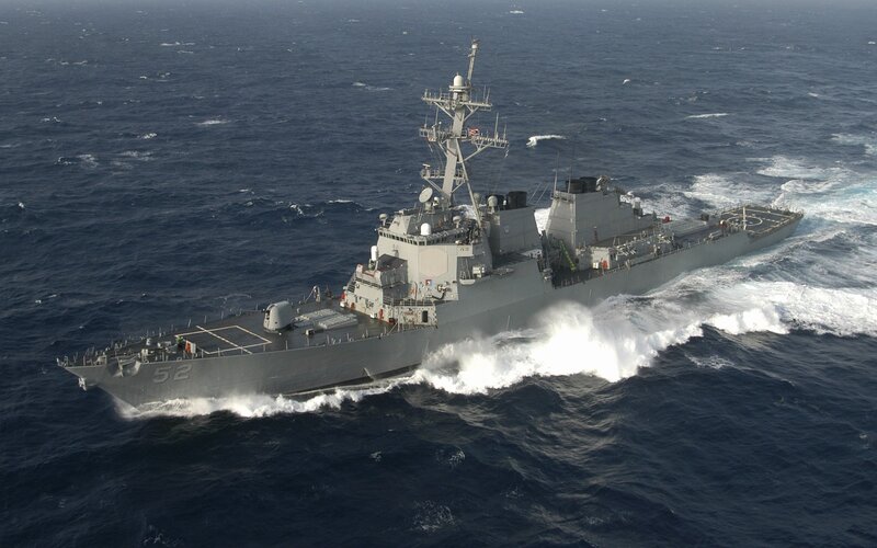 Navy Destroyer at Sea — Gray, Dramatic, Photograph