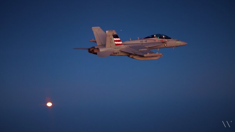 Navy Fighter Jet — Blue, Dramatic, Night