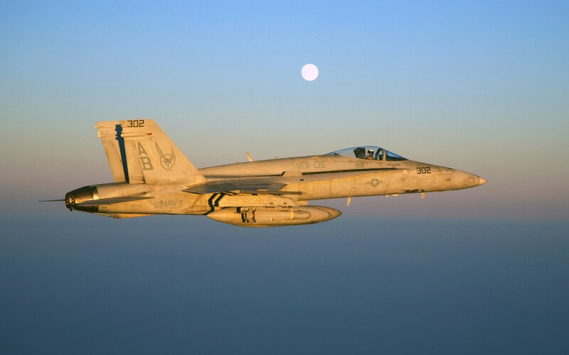 Navy Fighter Jet — Blue, Serene, Sunset