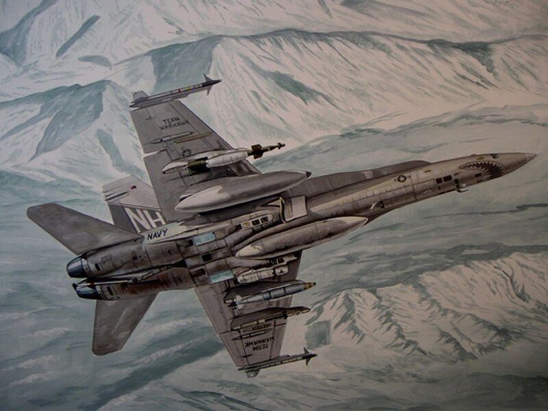 Navy Fighter Jet — Gray, Dramatic, Illustration