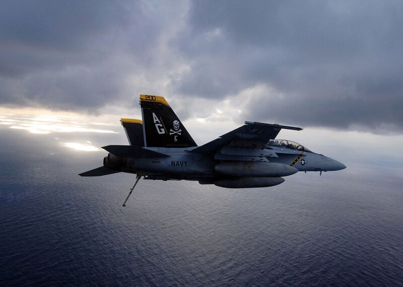 Navy Fighter Jet — Gray, Dramatic, Sunrise, Photograph