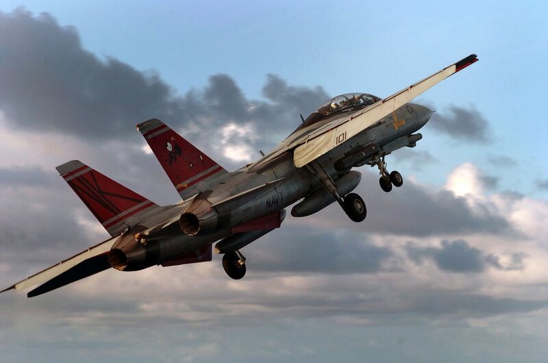 Navy Fighter Jet — Gray, Dramatic, Sunset, Photograph, Clouds, Sky, Landing Gear