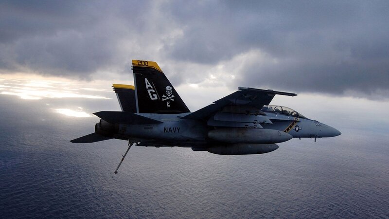 Navy Fighter Jet — Gray, Dramatic, Sunset