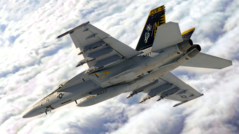 Navy fighter jet in flight