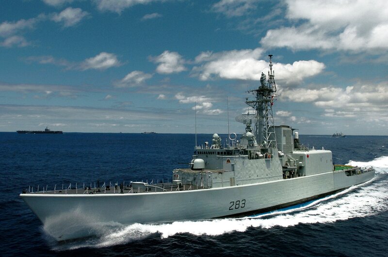 Navy Frigate at Sea — Blue, Calm