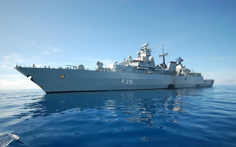 Navy Frigate at Sea — Blue, Serene