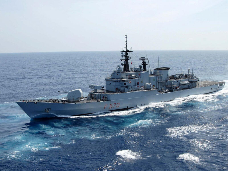 Navy Frigate at Sea — Blue