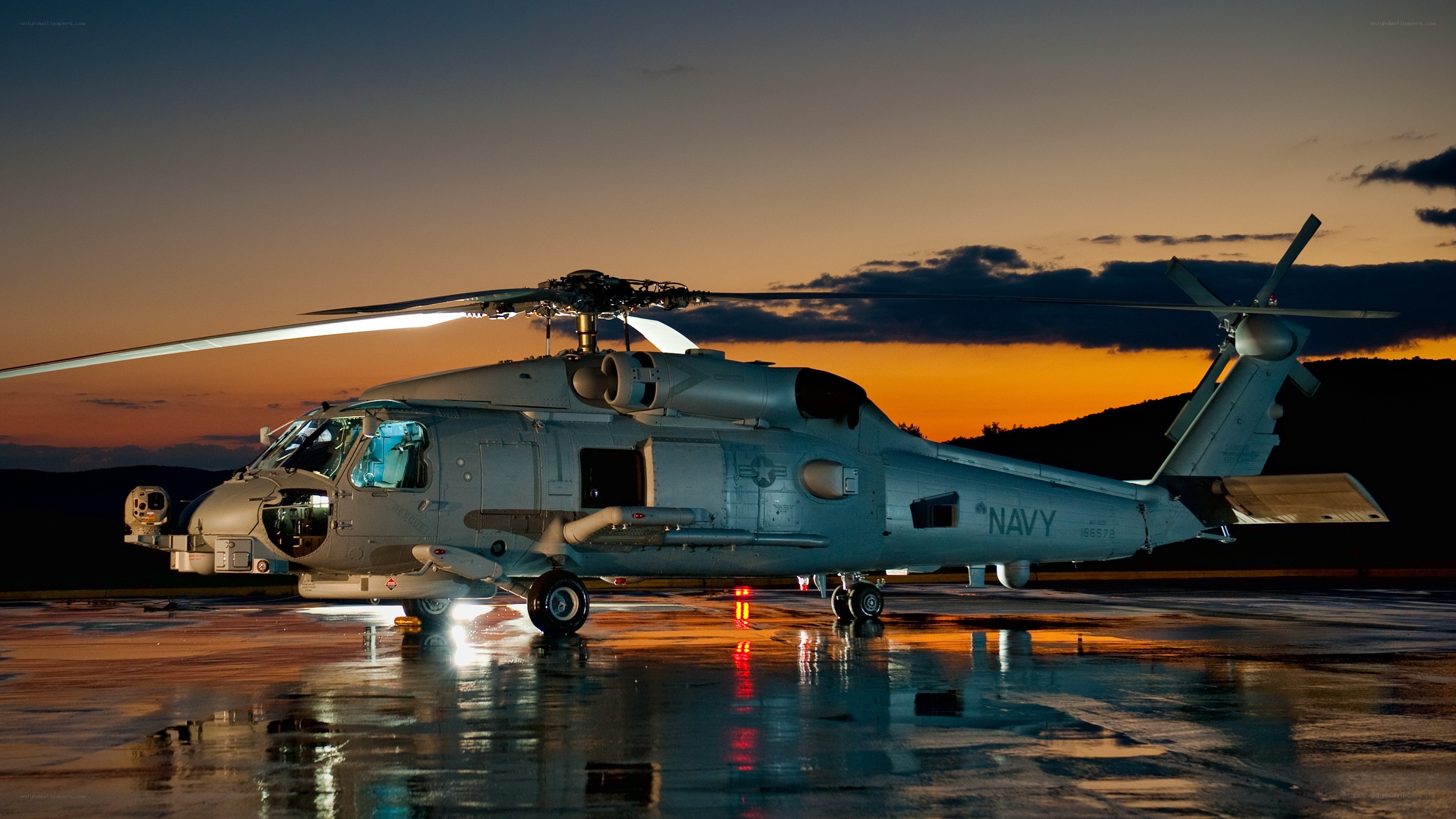 Navy helicopter at dusk