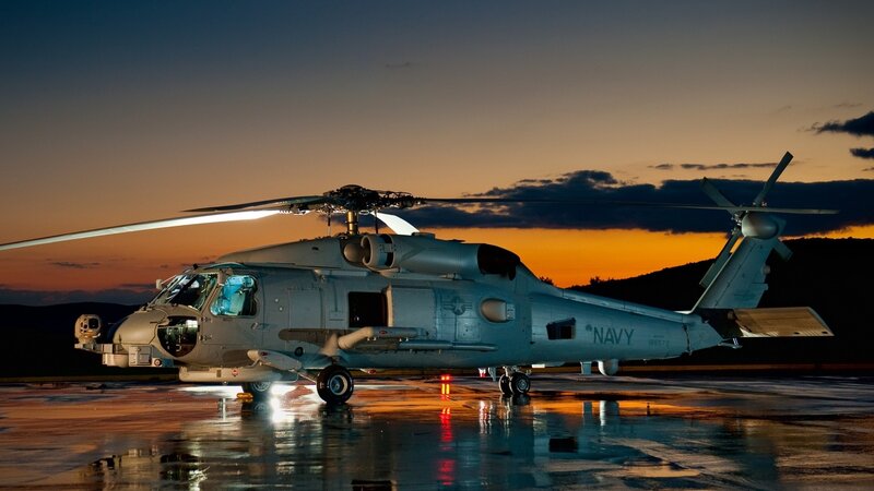 Navy helicopter at dusk