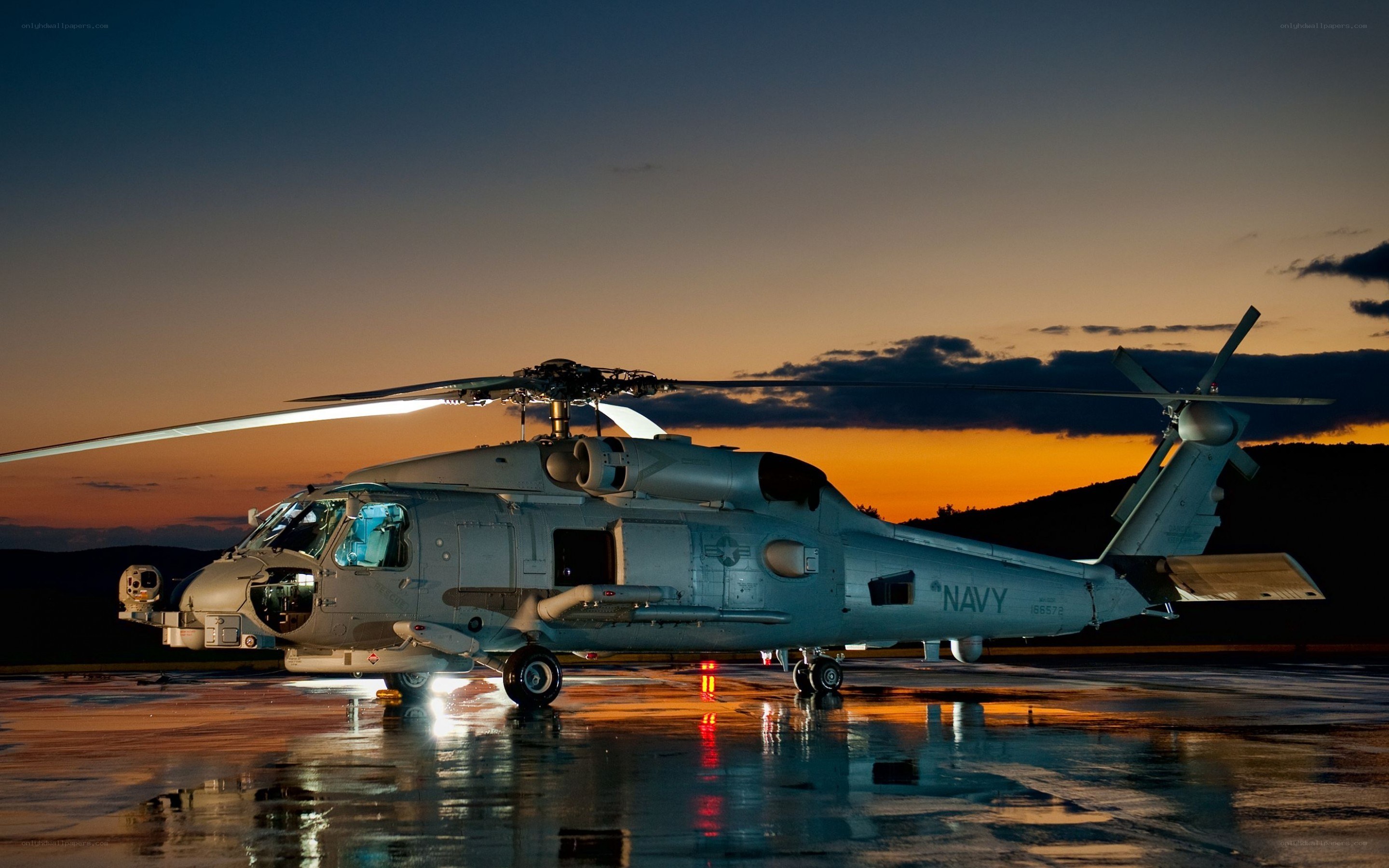 Navy helicopter at dusk