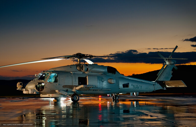 Navy helicopter at dusk