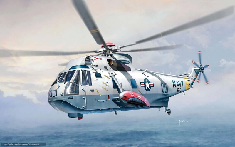 Navy Helicopter in Flight — Gray