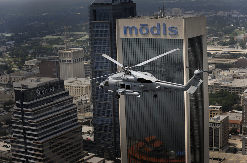 Navy helicopter near Modis building