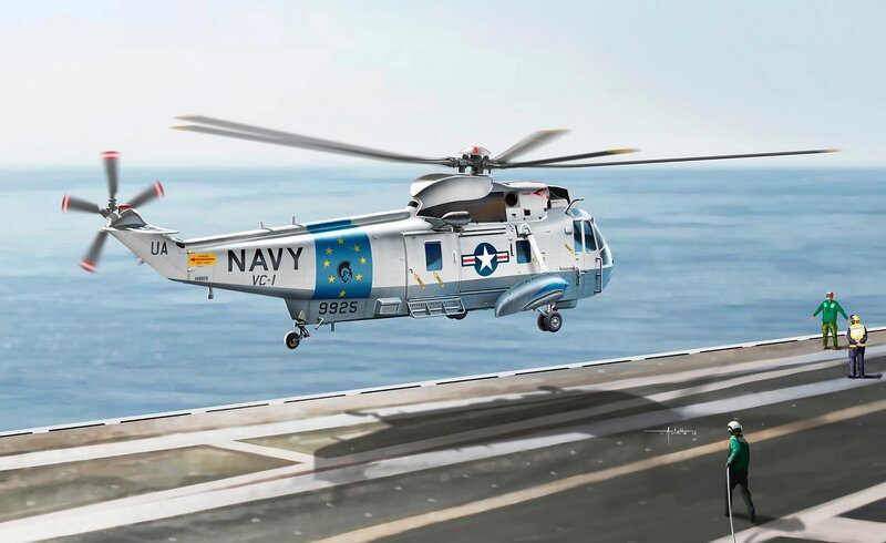 Navy Helicopter on Deck — Blue