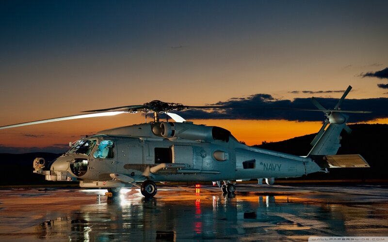Navy Helicopter on Tarmac — Gray