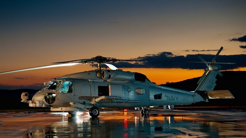 Navy Helicopter on Tarmac — Orange