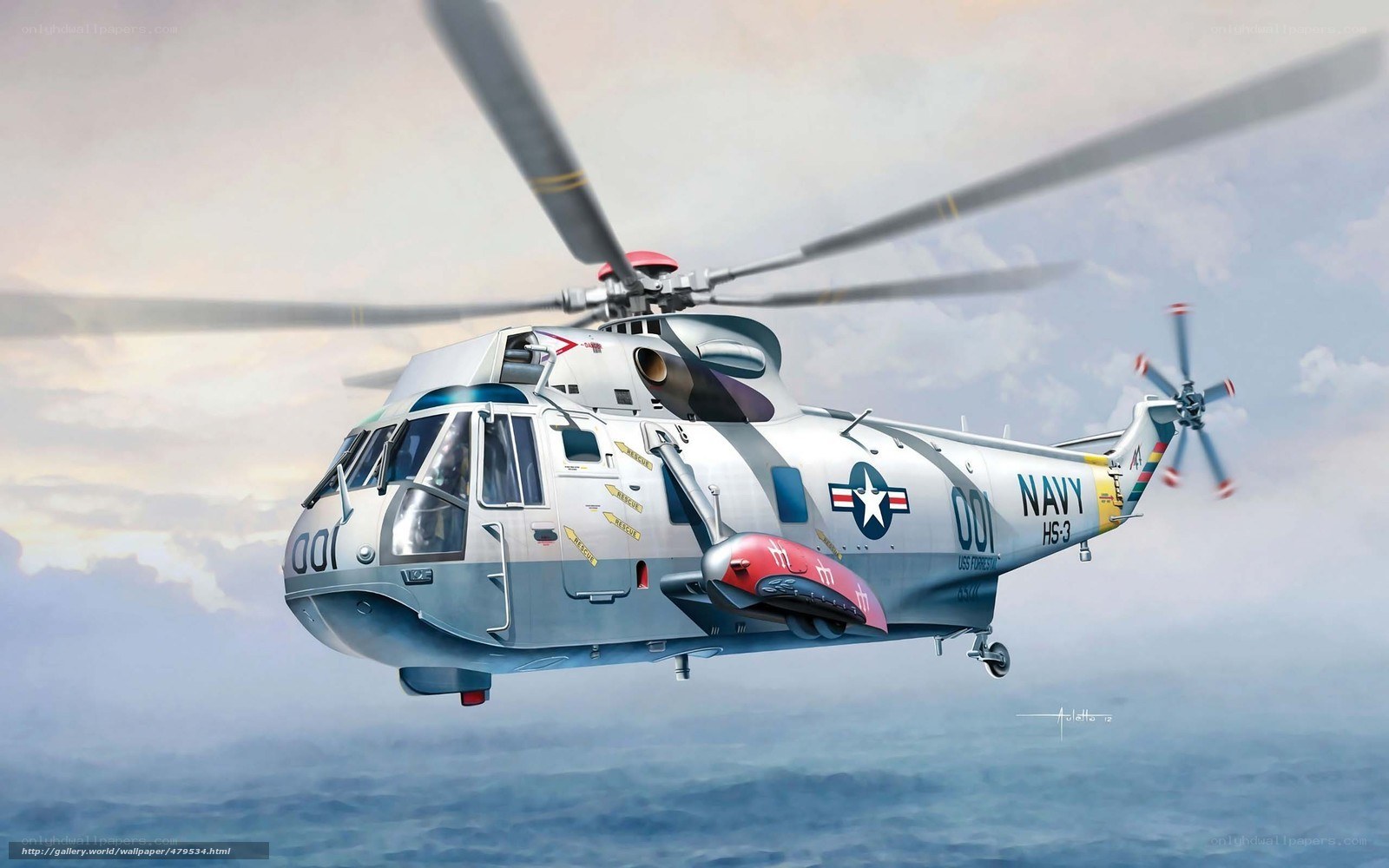 Navy helicopter over ocean