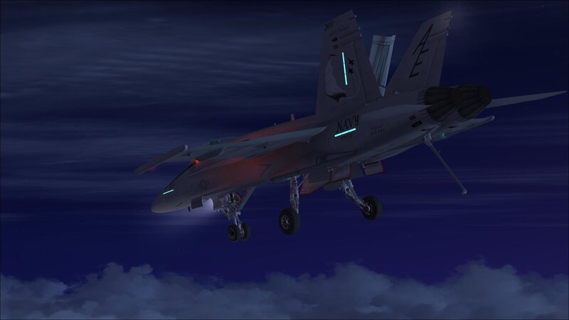 Navy jet in flight at night